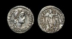 Ancient Roman Imperial Coins - Gratian - Roma Siliqua 378-383 AD. Trier mint. Obv: DN GRATIA-NVS PF AVG legend with pearl-diademed, draped and cuirassed bust right. Rev: VIRTVS RO-MANORVM legend with 