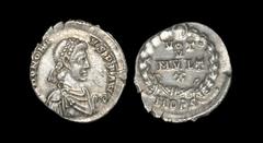 Ancient Roman Imperial Coins - Honorius - Wreath Siliqua 388-394 AD. Milan mint. Obv: DN HONORI-VS PF AVG legend with pearl-diademed, draped, cuirassed bust right. Rev: VOT V MVLT X legend in four lin