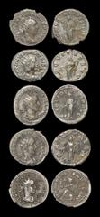 Ancient Roman Imperial Coins - Gordian III, Philip II, Hostilian and Valerian I - Antoninianii Group [5] 241-259 AD. Group comprising: Valerian I, Milan mint, 259 AD, Felicitas; Philip II, Antioch min