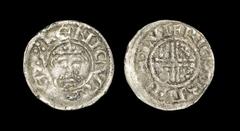 English Medieval Coins - John - London / Ricard - Short Cross Penny 1199-1205 AD. Class 4c. Obv: facing bust with sceptre and HENICVS REX blundered legend with diagnostic reversed 'S'. Rev: short void