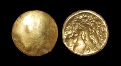 Celtic Iron Age Coins - Regini/Regni - Willet's Nipple Gold Quarter Stater 55-45 BC "Obv: breast-like, rounded with small, offset 'nipple'. Rev: complex design with inverted Y-shaped symbol at centre 