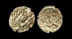 Celtic Iron Age Coins - Corieltauvi - South Ferriby Beaded Anchor Type Gold Stater 45-10 BC "Obv: wreath motif with leaves facing inwards, 'coiled serpent' with trefoil of pellets within and crescent 
