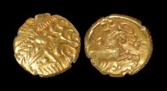 Celtic Iron Age Coins - Catuvellauni - Early Whaddon Chase Cogwheel Gold Stater 55-45 BC "Obv: wreath motif with inward facing leaves and ornaments in angles. Rev: horse right with beaded mane, wing m