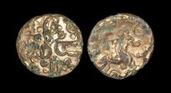 Celtic Iron Age Coins - Catuvellauni - Middle Whaddon Chase Plated Gold Stater 55-45 BC "Obv: curved wreath type with two crescents at centre. Rev: horse right with crescent and pellet-in-annulets abo