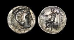 Ancient Greek Coins - Macedonia - Alexander III - Zeus Imitation Tetradrachm ca. 100 BC "Macedonian ancient imitative. Obv: Head of Herakles right, with excessively curly hair, wearing lionskin headdr