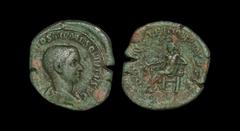 Ancient Roman Imperial Coins - Hostilian - Apollo Sestertius 251 AD "Rome mint. Obv: C VALENS HOSTIL MES QVINTVS N C legend with bare-headed, draped bust right. Rev: PRINCIPI IVVENTVTIS legend with Ap