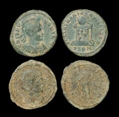 Ancient Roman Imperial Coins - Crispus and Helena - Bronzes Group [2] 321-322 and 327-328 AD "Crispus: London mint. Obv: CRISPVS-NOBIL C legend with helmeted, cuirassed bust right. Rev: BEATA TRAN-QVI