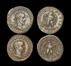 Ancient Roman Imperial Coins - Trajan Decius and Trebonianus Gallus - Eagle Tetradrachm Group [2] 250-251 AD "Trajan Decius, Antioch mint Obv: AYT K G ME KY TRAIANOC DEKIOC CEB legend with laureate, d