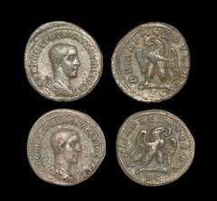 Ancient Roman Imperial Coins - Herennius Etruscus - Eagle Tetradrachm Group [2] 250-251 AD "Herennius Etruscus, Antioch mint. Obv: ERENNE TROY ME KY DEKIOC KECAR legend with bare-headed, draped, cuira