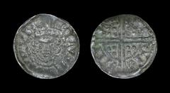 English Medieval Coins - Henry III - Continental Imitation - Long Cross Penny Circa 1251-1270 AD Imitating class 5c. Obv: facing bust with HENRICVS REX III legend. Rev: voided long cross and pellets w