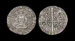 English Medieval Coins - Edward III - London - Pre Treaty Groat 1354-1355 AD Series E. Obv: facing bust within tressure with EDWARD D G REX ANGL Z FRANC D HYB legend. Rev: long cross and pellets with 