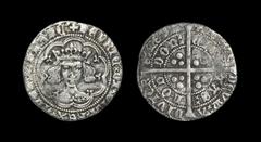 English Medieval Coins - Henry V - London - Groat 1413-1422 AD Class Ca. Obv: facing bust with tressure with mullet on right shoulder and +HENRIC DI GRA REX ANGLE Z FRANC legend. Rev: long cross and p