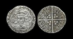 English Medieval Coins - Henry V - London - Class C Groat 1413-1422 AD Class C. Obv: facing bust with mullet on right shoulder in tressure with +HENRIC DI GRA REX ANGLIE Z FRANC legend with quatrefoil