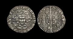 English Medieval Coins - Henry VI - London - Rosette Mascle Groat 1430-1431 AD Early issue (without mascle stops). Obv: facing bust within tressure with +HENRIC DI GRA REX ANGL Z FRANC legend with sal