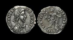 Ancient Roman Imperial Coins - Honorius - Roma Siliqua 393-423 AD. Milan mint. Obv: DN HONORI-VS PF AVG legend with pearl-diademed, draped and cuirassed bust right. Rev: VIRTVS RO-MANORVM legend with 