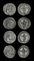 Ancient Roman Imperial Coins - Maximian and Constantius I - Follis Group [4] 298-299 AD and 299-303 AD. Carthage mint. Maximian (2) and Constantius I (2), all large head types. Revs: SALVIS AVGG ET CA