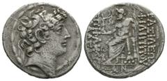 Ancient Greek Coins - Macedonia - Philip I Philadelphos - Zeus Tetradrachm 93-83 BC. Antioch mint. Obv: diademed head of Philip right. Rev: BASILEWS FILIPPOY EPIFANOYS FILADELFOY legend in four lines 