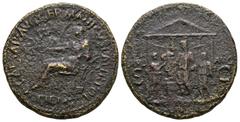 Ancient Roman Imperial Coins - Caligula - Temple Sestertius 40-41 AD. Rome mint. Obv: C CAESAR DIVI AVG PRON AVG P P TR P IIII P P legend with Pietas seated left, holding patera and leaning left elbow