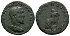 Ancient Roman Imperial Coins - Pupienus - Concordia Sestertius 238 AD. Rome mint. Obv: IMP CAES M CLOD PVPIENVS AVG legend with laureate, draped and cuirassed bust right, seen from the back. Rev: CONC