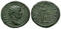 Ancient Roman Imperial Coins - Geta - Pietas Dupondius 210 AD. Rome. Obv: P SEPT GETA PIVS AVG BRIT legend with radiate head right. Rev: PONTIF TR P III COS II legend with Pietas standing right, holdi