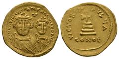 Ancient Byzantine Coins - Heraclius and Heraclius Constantine - Gold Cross on Steps Solidus 610-641 AD. Constantinople mint. Obv: dd NN hERACLIUS ET hERA CONST PP AVG legend with facing busts of Herac