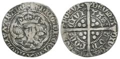 English Medieval Coins - Henry V - Frowning Bust Groat 1413-1422 AD. Class C, type 1. Obv: 'frowning' facing bust with mullet to right shoulder within tressure with +HENRIC DI GRA REX ANGLIE Z FRANC l