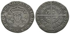 English Medieval Coins - Henry VI - Calais - Annulet Groat 1422-1430 DA. Annulet issue. Obv: facing bust with annulet each side of neck within tressure with +HENRIC DI GRA REX ANGL Z FRANC legend. Rev