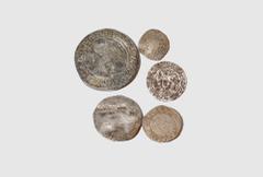 English Medieval Coins - Edward III to Charles I - Mixed Issues Group [5] 1363-1649 AD. Group comprising: Edward III, Treaty period, halfgroat; Henry VIII, three-quarter bust halfgroat, Canterbury; Ma