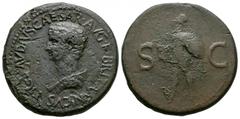 Imperial Coins - Britanicus - Mars Sestertius 51 AD. Son of Claudius, uncertain Thracian mint. Obv: TI CLAVDIVS CAESAR AVG F BRITANNICVS legend with bare draped bust left. Rev: Mars advancing left, ho