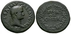 Imperial Coins - Galba - Wreath Sestertius 68-69 AD. Rome mint. Obv: SER GALBA IMP CAES AVG TR P legend with laureate head right. Rev: SPQR OB CIV SER legend in three lines within wreath. RIC 270; Kra