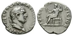 Imperial Coins - Vitellius - Jupiter Denarius 69 AD. Rome mint. Obv: A VITELLIUS GERMAN IMP TR P legend with laureate bust right. Rev: IVPITER VICTOR legend with Jupiter seated left holding Victory an
