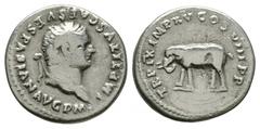 Imperial Coins - Titus - Elephant Denarius 80 AD. Rome mint. Obv: IMP TITVS CAES VESPASIAN AVG P M legend with laureate bust right. Rev: TR P IX IMP XV COS VIII P P legend with bar over IX of TR P IX 