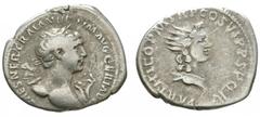 Ancient Roman Imperial - Trajan - Sol Denarius 114-117 AD. Rome mint. Obv: IMP CAES NER TRAIAN OPTIM AVG GERM DAC legend with laureate bust right, aegis on left shoulder. Rev: PARTHICO PM TRP COS VI P