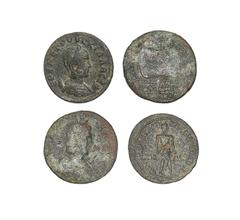 Imperial-Herennia Etruscilla&Tranquillina Bronze[2] 249-251 AD and 241-244 AD. Herennia Etruscilla, Kolophon, Ionia, magistrate Fl. Agathokleos. Obv: EREN ETROYCKILLA CEB legend with draped bust right