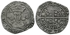 Medieval - Henry VI - Calais - Pinecone Mascle Groat 1431-1423 AD. Obv: facing bust within tressure with HENRIC DI (pinecone) GRA REX (mascle) ANGL Z FRANC legend. Rev: long cross and pellets with POS
