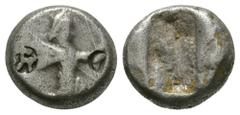 Darius II and Artaxerxes II - Countermarked Siglos 420-375 BC. Mint in Lydia. Obv: king as bearded archer kneeling right with spear and drawn bow, two countermarks. Rev: oblong incuse punch. Sear 4678