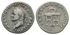 Titus - Wreath and Chair Denarius 80 AD. Rome mint. Obv: IMP TITVS CAES VESPASIAN AVG P M legend with laureate head left. Rev: TR P IX IMP XV COS VIII P P legend with wreath on curule chair. RIC 109; 