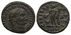 Roman Imperial Coins - Licinius I - Genius Follis 312 AD. Cyzicus mint. Obv: VAL LICINNIANVS LICINNIVS PF AVG legend with laureate head right. Rev: GENIO AVGVSTI legend with Genius, standing left by a