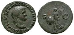 Nero - Unpublished Victory As. 65 AD. Lyons mint. Obv: NERO CLAV CAESAR AVG GER PM TR P IMP PP legend with laureate head right, globe at point of bust. Rev: Victory flying left, holding in both hands 