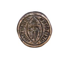 Venice - Coin Die for Imitative Gold Ducat. 15th century AD or later. A circular bronze die to strike the reverse of coins imitating the gold ducats series of Venice; possibly from India. Obv: series 