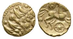 Coins - Celtic Iron Age Extremely fine. Very rare. Celtic Iron Age Coins - Essex Wheels - Gold Quarter Stater 1st century BC-1st century AD. Obv: wreath, cloak and crescents, seven-spoked wheel at top