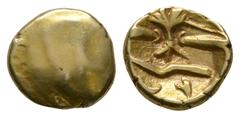 Coins - Celtic Iron Age Good very fine. Celtic Iron Age Coins - Gallo-Belgic - Morini - Gold Uniface Tree Quarter Stater 1st century BC. Obv: plain. Rev: tree-like motif with lines around, crescent an