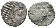 Coins - Celtic Iron Age Fine/fair. Celtic Iron Age Coins - Durotriges - Silver Stater 1st century AD. Obv: wreath, cloak and crescents. Rev: dis-jointed horse with pellets above. 3.185 grams . . [No R