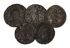 Coins - Roman Imperial Fine. Ancient Roman Imperial Coins - Florianus to Allectus - Antoninianii [5] 3rd century AD. Group comprising: Florianus (Fortuna); Diocletian (2; Concordia, Pax); Allectus (Pr