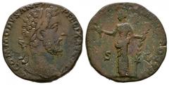 Coins - Roman Imperial Very fine. Ancient Roman Imperial Coins - Commodus - Hilaritas Sestertius 187 AD. Rome mint. Obv: M COMMODVS ANT P FELIX AVG BRIT legend with laureate head right. Rev: HILARIT(A