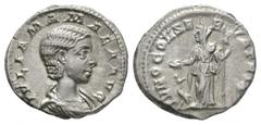 Coins - Roman Imperial Near extremely fine. Ancient Roman Imperial Coins - Julia Mamaea - Juno Denarius 222 AD. Mother of Severus Alexander, Rome mint. Obv: IVLIA MAMAEA AVG legend with draped bust ri