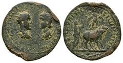 Coins - Roman Provincial Near very fine. Ancient Roman Provincial Coins - Trajan Decius and Son - Mesopotamia - Man Ploughing Bronze 249-251 AD. Rhesaena mint. Obv: AYT K G M K TR DEKIOC CEB KY ER ETR