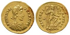 Coins - Roman Imperial Ancient Roman Imperial Coins - Honorius - Gold Emperor with Captive Solidus. 402-403 AD. Milan mint. Obv: D N HONORIVS P F AVG legend with diademed, draped and cuirassed bust ri