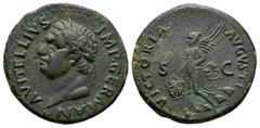 Coins - Roman Imperial Ancient Roman Imperial Coins - Vitellius - Victory As. January-June 69 AD. Lugdunum mint. Obv: A VITELLIVS - IMP.GERMAN legend with laureate bust left. Rev: VICTORIA AVGVSTII le