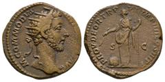 Coins - Roman Imperial Ancient Roman Imperial Coins - Commodus - Providentia Dupondius. 181 AD. Rome mint. Obv: M COMMODVS ANTONINVS AVG legend with radiate bust right. Rev: PROV DEOR TR P VI IMP IIII
